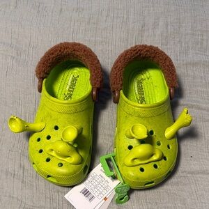 CROCS Bright Green Shrek Mules with Brown Accents